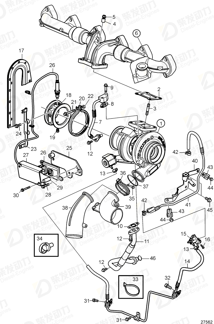 volvo penta Turbocharger, exch 3801559 Drawing volvo penta Turbocharger, exch 3801559 Drawing